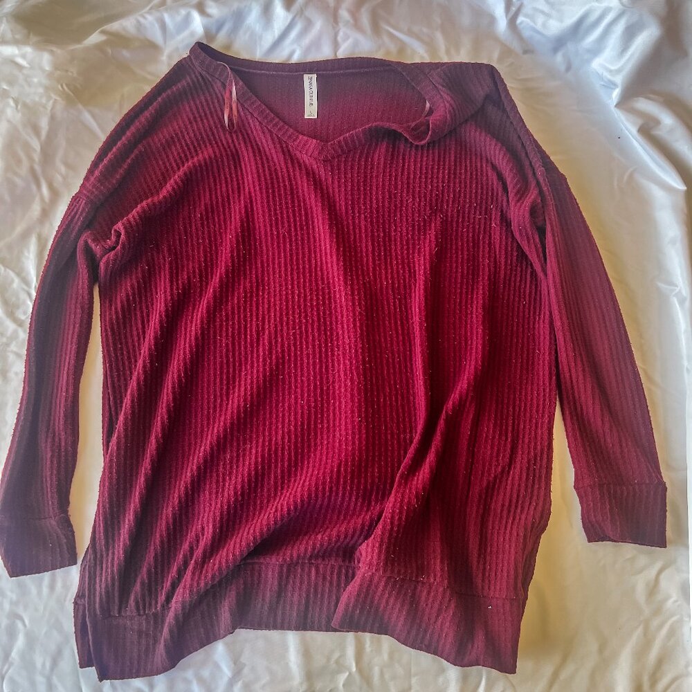 Zenana Women's Mauve Maroon Long Sleeve Sweater Dress Women's Size Large